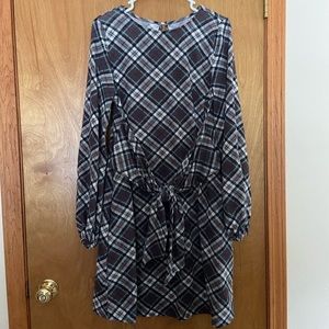 Plaid front tie tunic dress with pockets